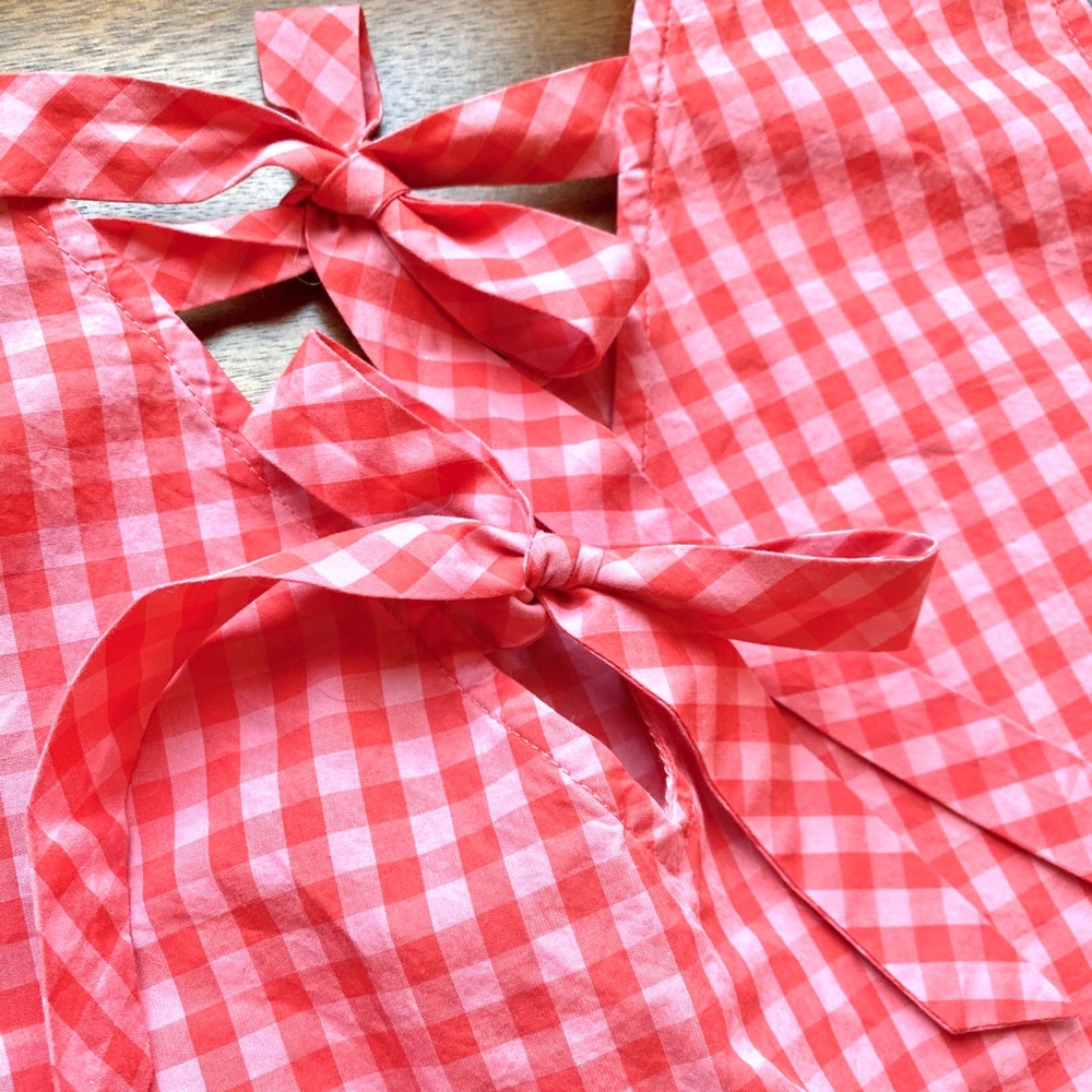 J.CREW Peplum Coral Gingham Sleeveless Bow Top - Picture 6 of 7